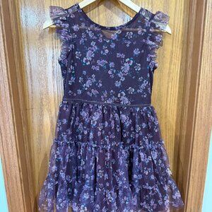 Zenzi Girls' floral tiered dress, dark purple, sleeveless, ruffles, sz L (10/12)